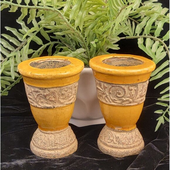 Vintage Chalice Candle Holders with a Greek Key Pattern - Picture 2 of 16